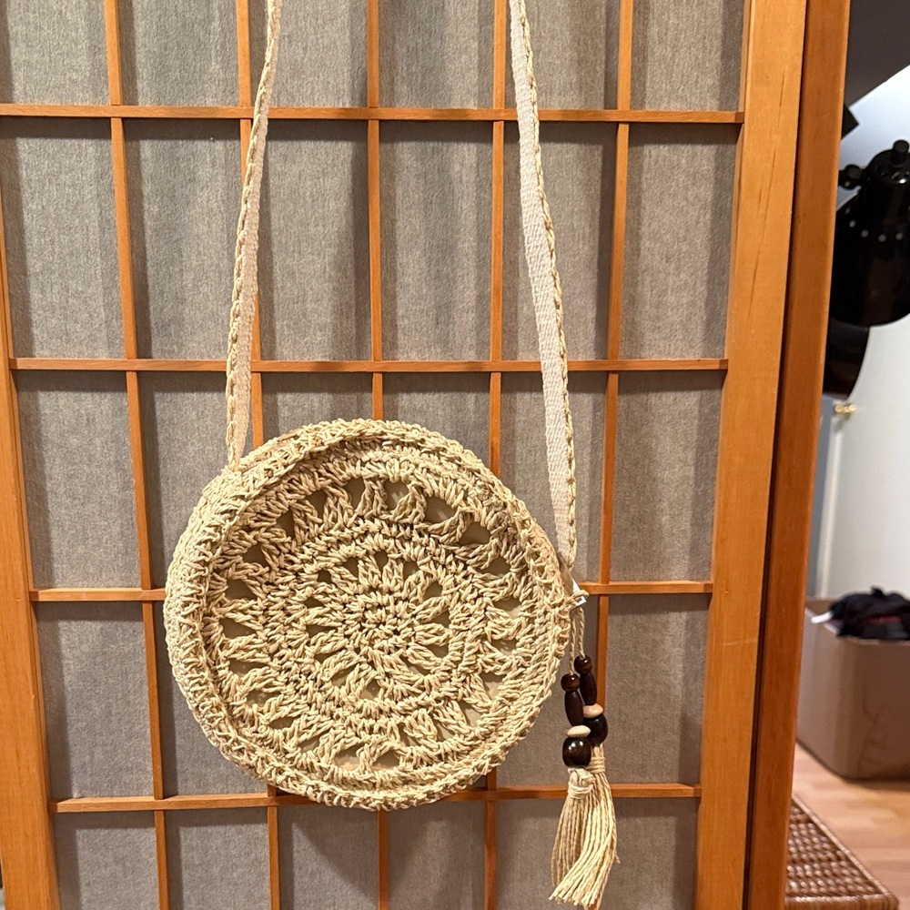 Handcrafted Beige Crochet Round Bag